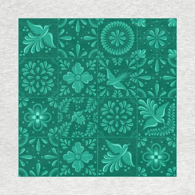 Mexican Turquoise Talavera Tile Pattern by Akbaly by Akbaly